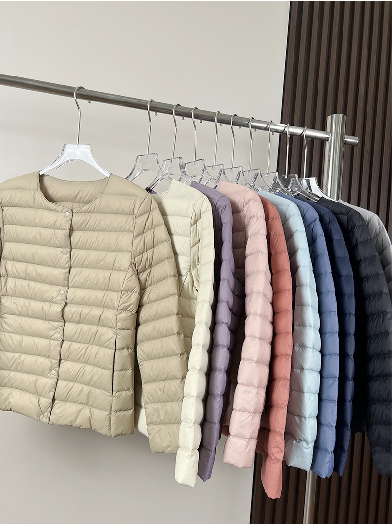 ChicShe Jiaxing Pinghu Down Jacket Short Long Sleeve Thin Collarless V-neck Lightweight Inner Liner Women U Home Same Style Base_voghion.com