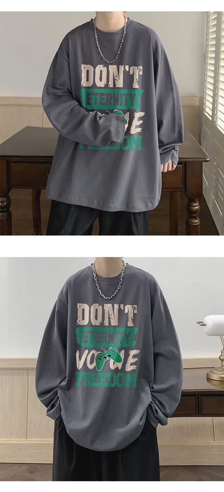 boy Boy Printed Versatile Long Sleeve T-Shirt For Men 2024 Spring And Autumn Trendy Brand Loose Fit Youth Casual Base Shirt Tee_voghion.com