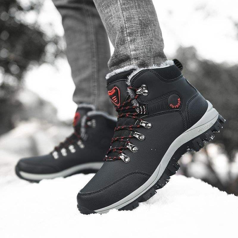 ShoeGlobe Winter Cotton Shoes With Fleece Lining, Warm Hiking Shoes, Men's Outdoor Waterproof Thickened High-top Non-slip_voghion.com