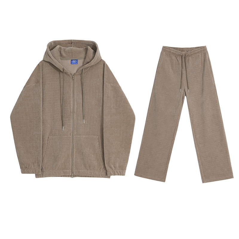 001 MYQ Herbst/Winter Freizeit-Sportanzug für Herren: Lockerer Kapuzen-Cardigan, drapierte, gerade geschnittene lange Hose_voghion.com