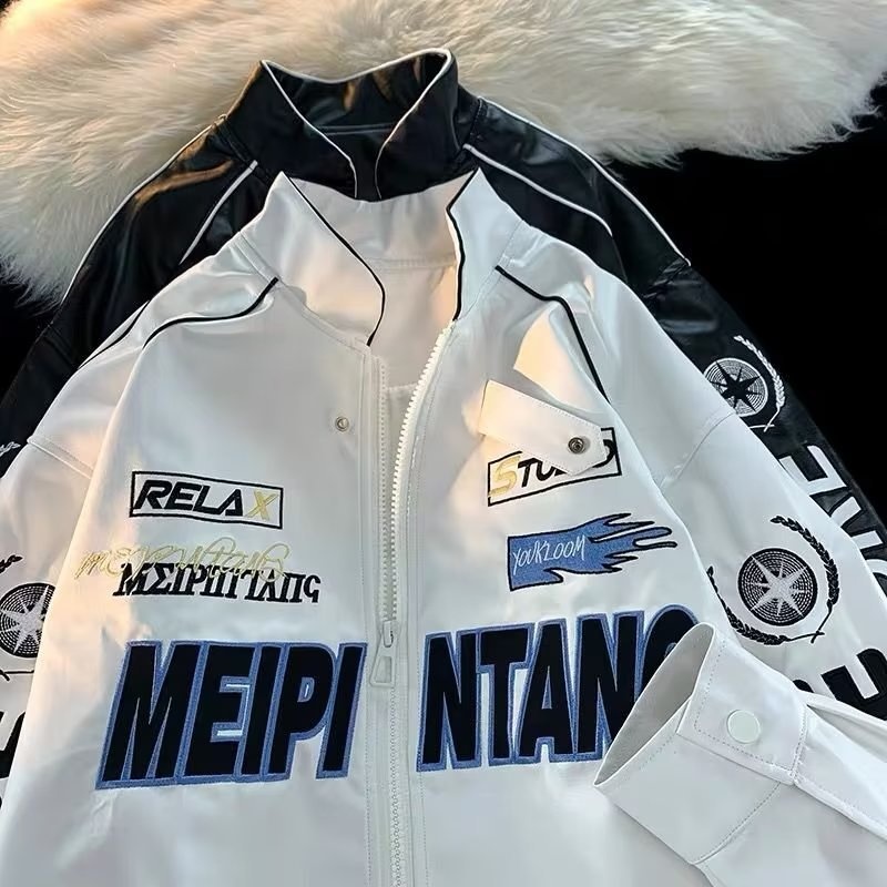 QFV507045555501<2 Veste bomber rétro américaine tendance en cuir PU pour homme, style baseball, printemps-automne._voghion.com