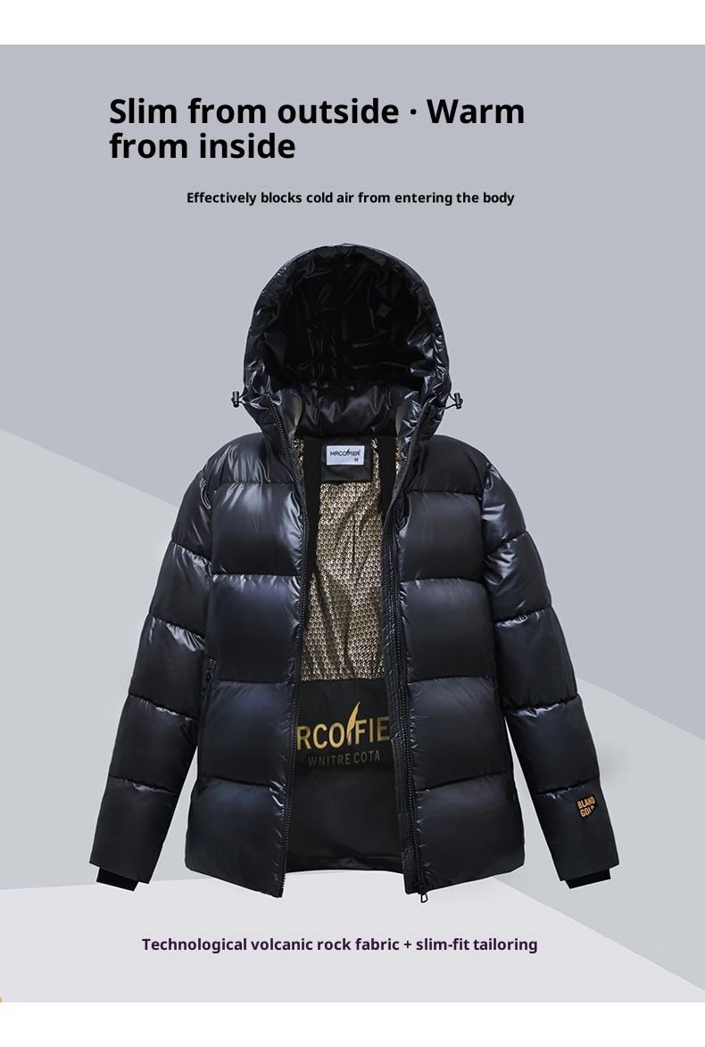 ChicShe Hochwertige schwarze Goldjacke für Damen, kurzer Stil, koreanische Version 2025, Kapuze, dickes Winter-Paar-Outfit_voghion.com