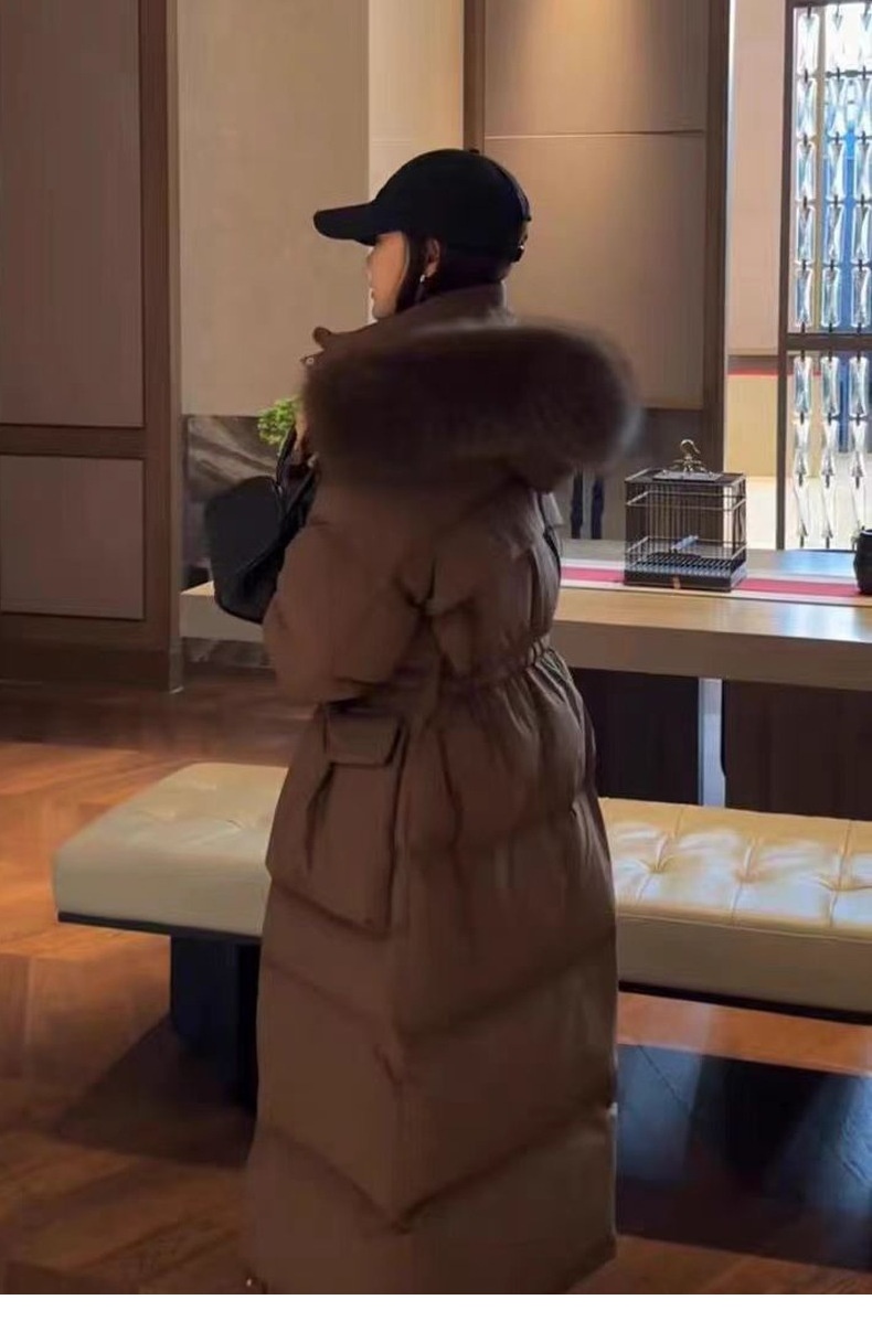 ChicShe 2024 New Winter Large Fur Collar Hooded Thickened Long White Duck Warm Korean Style Women's Down Jacket Coat_voghion.com