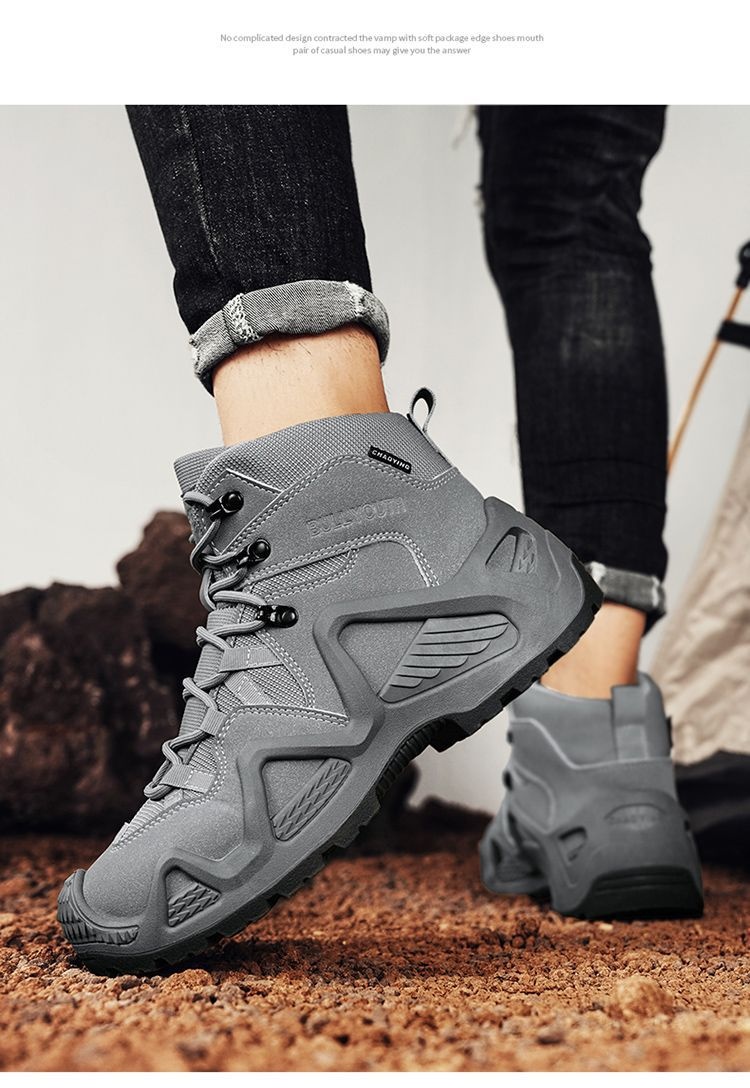 ShoeGlobe Outdoor Mid-Top Waterproof Hiking Sports Versatile Men's Combat Desert Boots Breathable Non-Slip Wear-Resistant_voghion.com