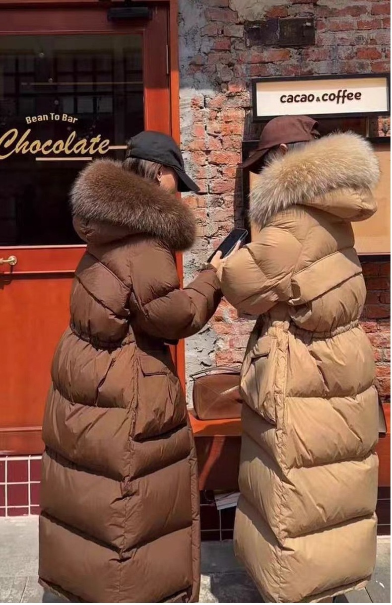 ChicShe 2024 New Winter Large Fur Collar Hooded Thickened Long White Duck Warm Korean Style Women's Down Jacket Coat_voghion.com