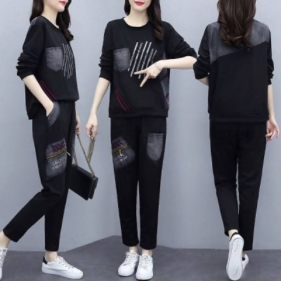 001 2025 Autumn New Large Size Loose Printed Set For Women Korean Style Casual Sportswear Two-Piece Trendy Export_voghion.com