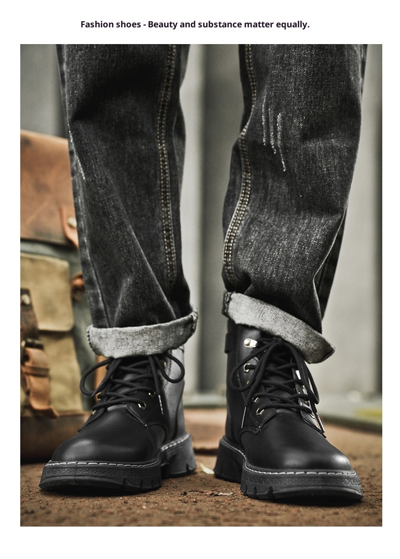 ShoeGlobe Herren Herbst/Winter Neue Mode Outdoor High-Top Martin Jugend Trend Dicksohle Gelbe Wanderschuhe Arbeitsschuhe_voghion.com