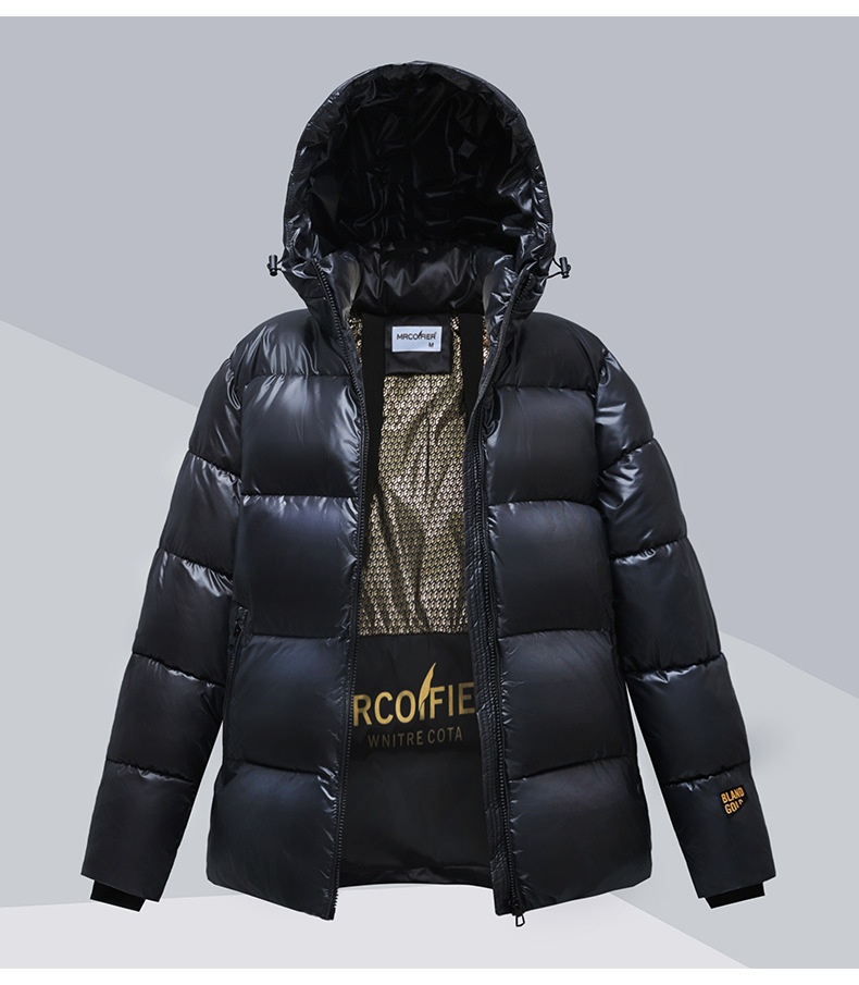 ChicShe Hochwertige schwarze Goldjacke für Damen, kurzer Stil, koreanische Version 2025, Kapuze, dickes Winter-Paar-Outfit_voghion.com