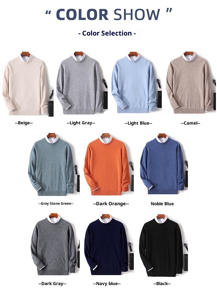 Maglione da uomo in pura lana 100% lavorato a maglia con scollo rotondo, autunno e inverno, senza cuciture, con base in cashmere_voghion.com