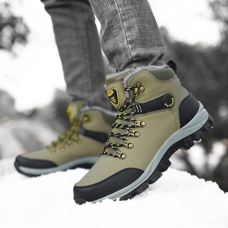 ShoeGlobe Winter Cotton Shoes With Fleece Lining, Warm Hiking Shoes, Men's Outdoor Waterproof Thickened High-top Non-slip_voghion.com
