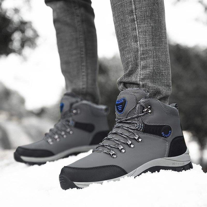 ShoeGlobe Winter Cotton Shoes With Fleece Lining, Warm Hiking Shoes, Men's Outdoor Waterproof Thickened High-top Non-slip_voghion.com