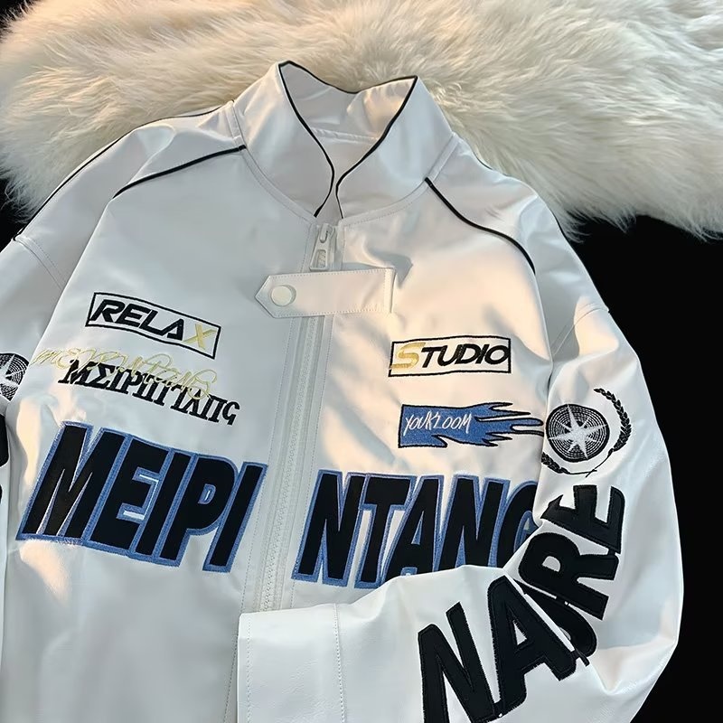 QFV507045555501<2 Veste bomber rétro américaine tendance en cuir PU pour homme, style baseball, printemps-automne._voghion.com