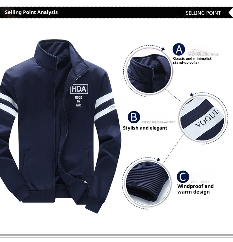 001 Nuovo set da uomo HDA primavera casual con colletto alla coreana e maniche lunghe, felpa sportiva alla moda, giacca alla moda_voghion.com