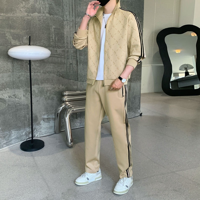 001 Spring And Autumn New Sports Casual Cardigan Sweatshirt Printed Youth Men's Two-Piece Set_voghion.com