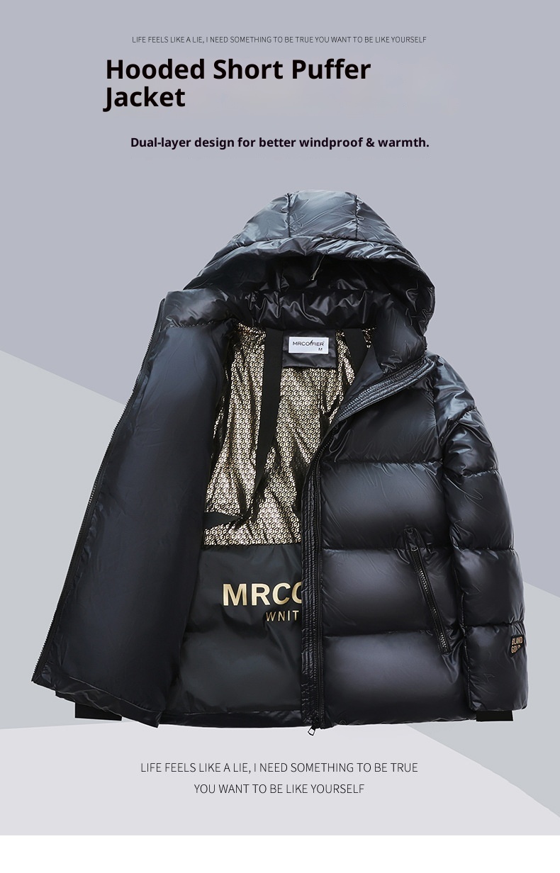 ChicShe Hochwertige schwarze Goldjacke für Damen, kurzer Stil, koreanische Version 2025, Kapuze, dickes Winter-Paar-Outfit_voghion.com