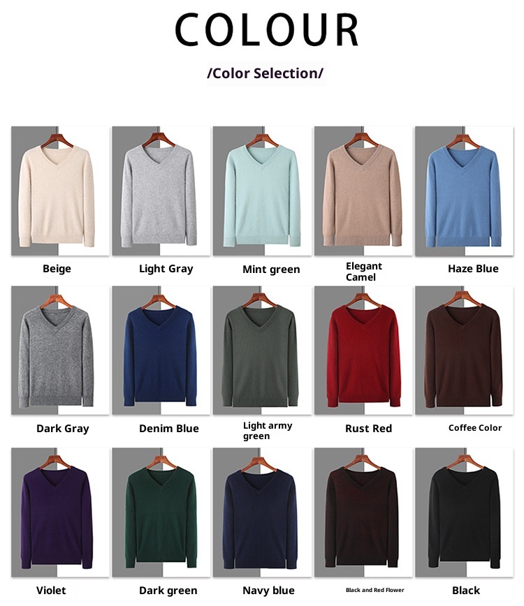 1 2023 Autumn Winter New Mink Men's V-Neck Loose Solid Color Pullover Wool Base Knitwear Cashmere Sweater_voghion.com