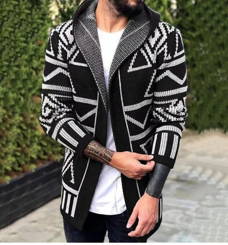 1 Neuer Herren-Cardigan im europäischen und amerikanischen Stil für Herbst und Winter, mittellang, Jacquard-Strickjacke SY0066_voghion.com