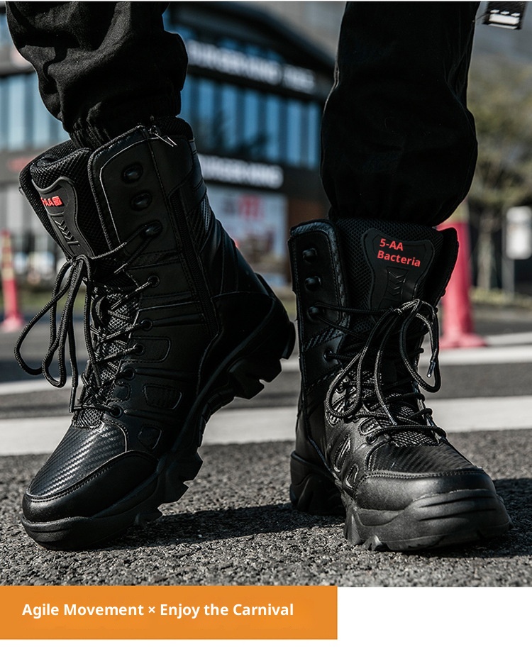 ShoeGlobe Neue Herbst/Winter Herren-Wanderschuhe, schwarz, rutschfest, flacher Absatz, Einheitsgröße, auf Lager, verdickter, hoher Schaft, haftend, vorne_voghion.com