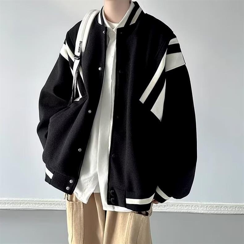 001 Giacca da baseball da uomo in stile pilota americano, alla moda, stile High Street, per ragazzi, primavera e autunno, set da tre pezzi_voghion.com