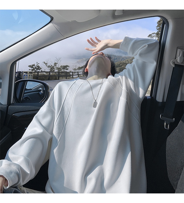 Sweat-shirt ample et épais pour homme, style américain, col rond, coupe classique tendance, idéal pour le printemps et l'automne._voghion.com