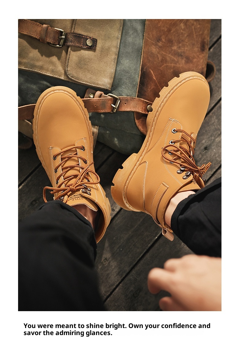 ShoeGlobe Herren Herbst/Winter Neue Mode Outdoor High-Top Martin Jugend Trend Dicksohle Gelbe Wanderschuhe Arbeitsschuhe_voghion.com