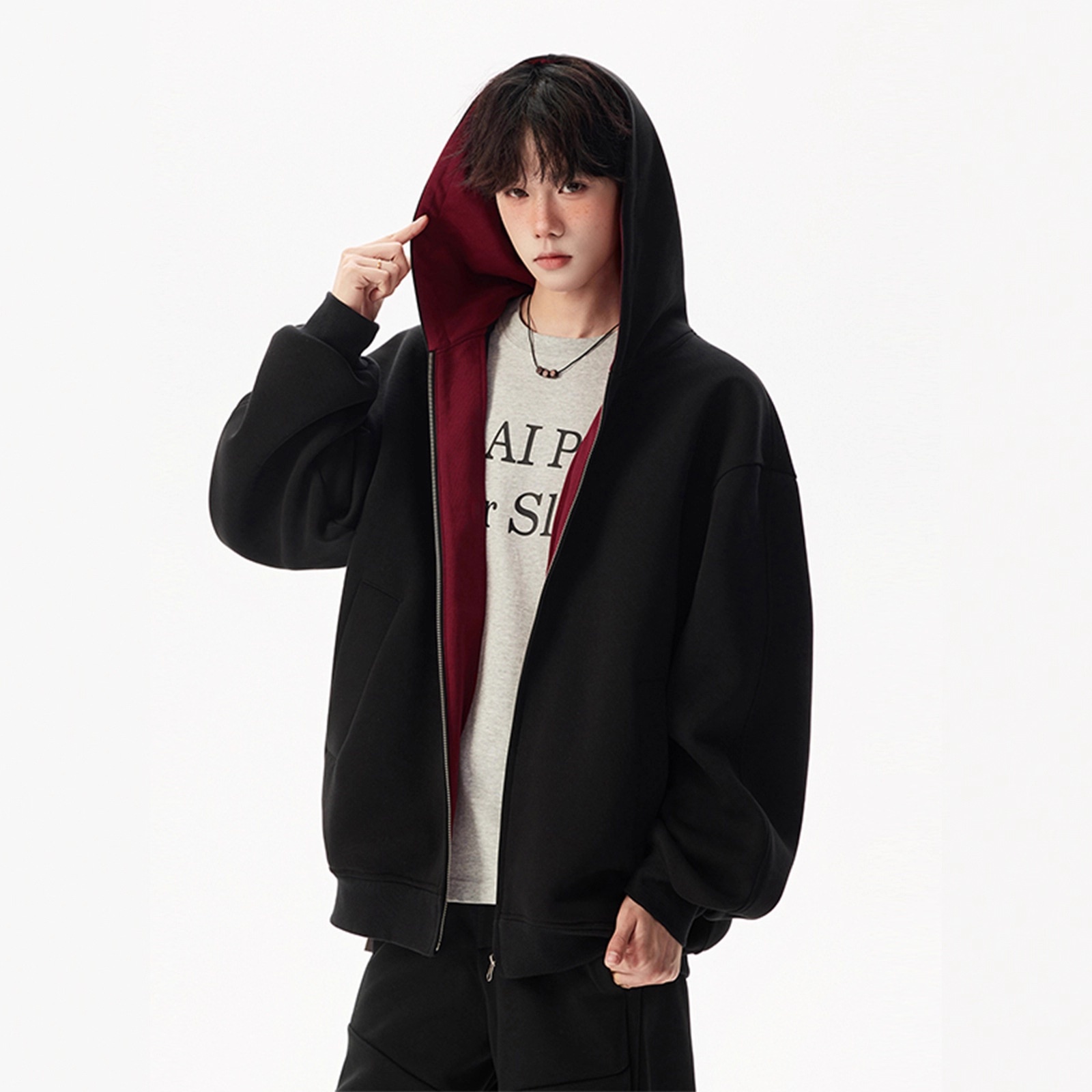 boy Boy American Style Casual Sweatshirt For Men And Women, Autumn New Trendy Loose Fit Versatile Color-Block Couple Hooded_voghion.com