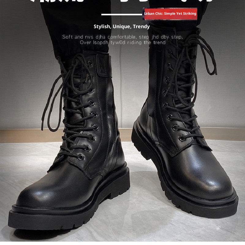 Chaussures montantes de randonnée en cuir ShoeGlobe pour hommes, style Martin, imperméables et noires, avec fermeture éclair, style Martin. Bottes de travail et de neige pour hommes._voghion.com