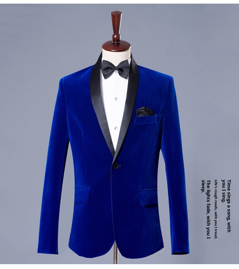 Herren-Freizeitanzug für Jungen, Smoking-Set für Gastgeber, Sänger, Auftrittsoutfit, Bräutigam, Business-Anzug, festliche Kleidung, Burgunderrot, Samt, Königsblau_voghion.com