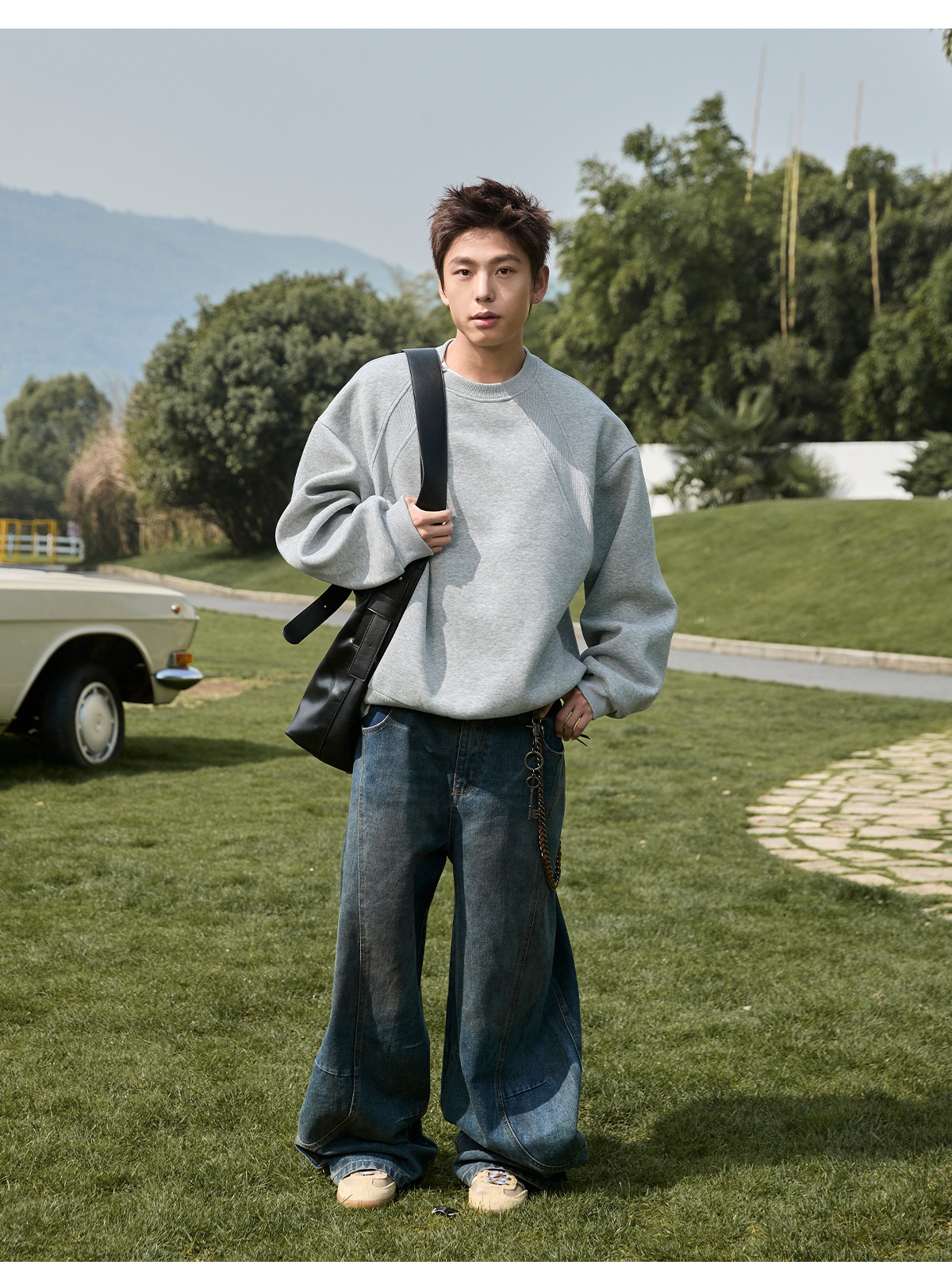 Sweat-shirt à col rond épais en patchwork de coton spatial pour homme, automne, marque tendance, coupe carrée, pull décontracté_voghion.com