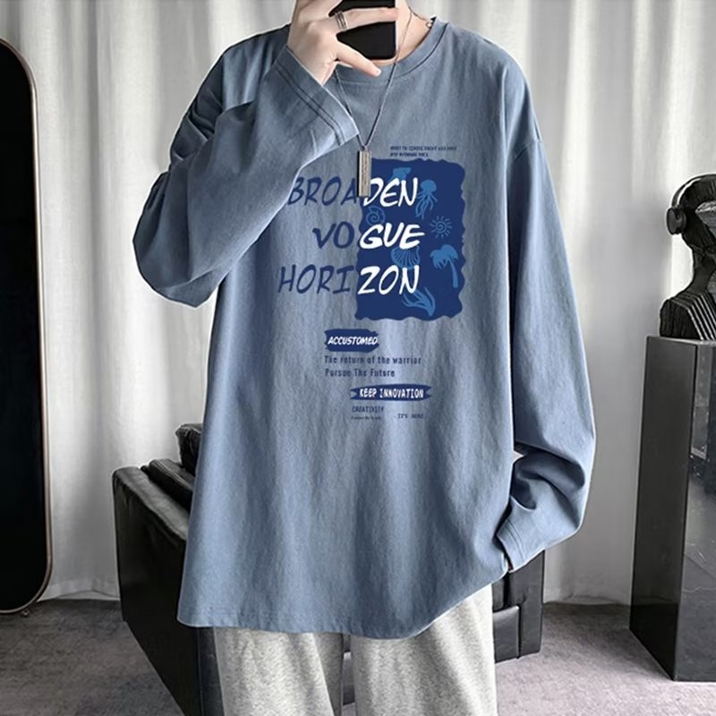 boy Boy Printed Versatile Long Sleeve T-Shirt For Men 2024 Spring And Autumn Trendy Brand Loose Fit Youth Casual Base Shirt Tee_voghion.com