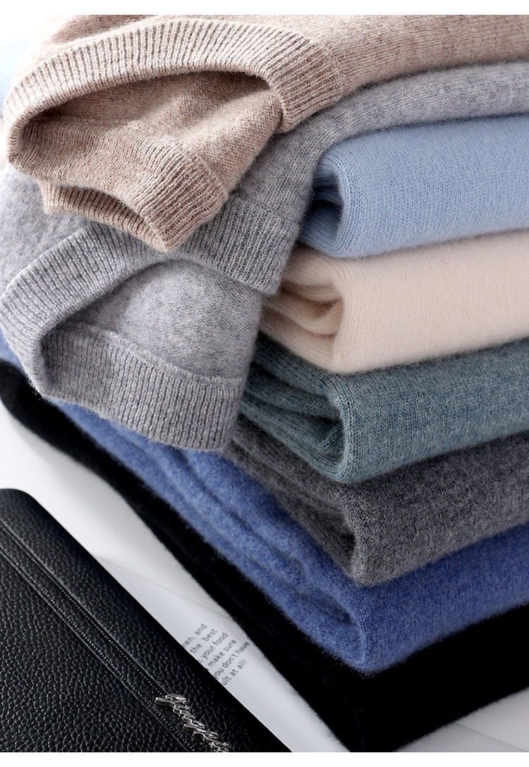 Maglione da uomo in pura lana 100% lavorato a maglia con scollo rotondo, autunno e inverno, senza cuciture, con base in cashmere_voghion.com