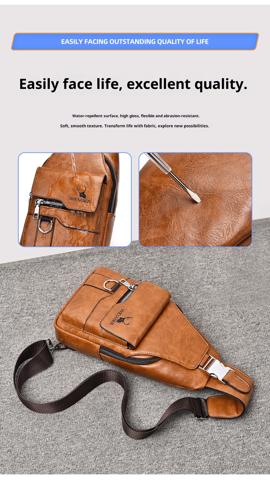 001 Cross-Border Chest Vintage Versatile Shoulder Large Capacity Waterproof Sling Bag, Crossbody For Men, High-End Men's Bag_voghion.com