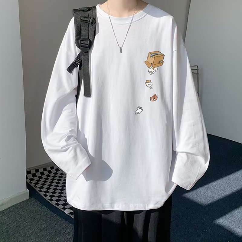 boy Boy Printed Versatile Long Sleeve T-Shirt For Men 2024 Spring And Autumn Trendy Brand Loose Fit Youth Casual Base Shirt Tee_voghion.com