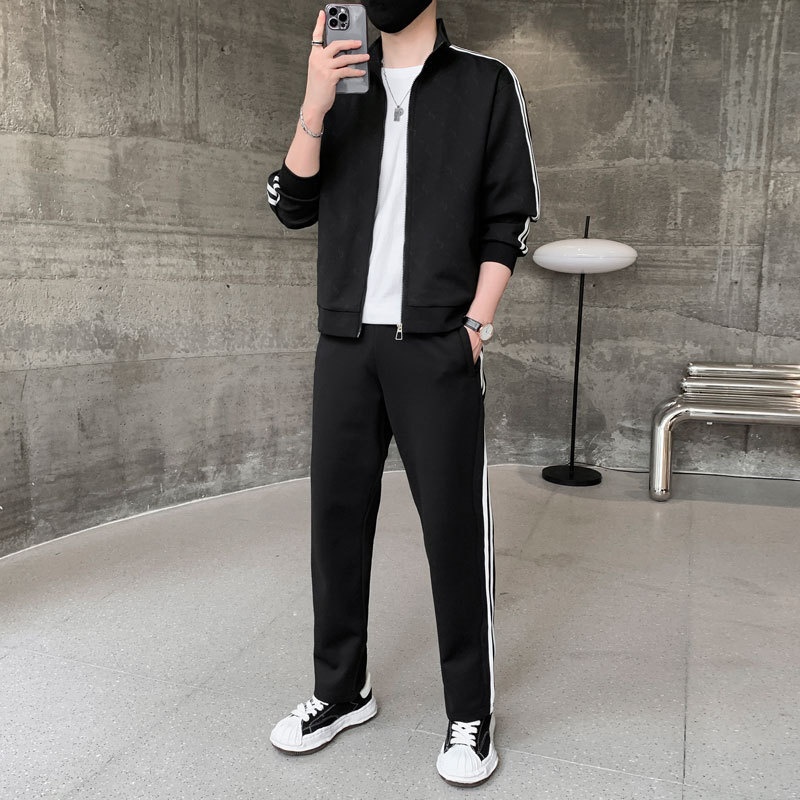 001 Spring And Autumn New Sports Casual Cardigan Sweatshirt Printed Youth Men's Two-Piece Set_voghion.com