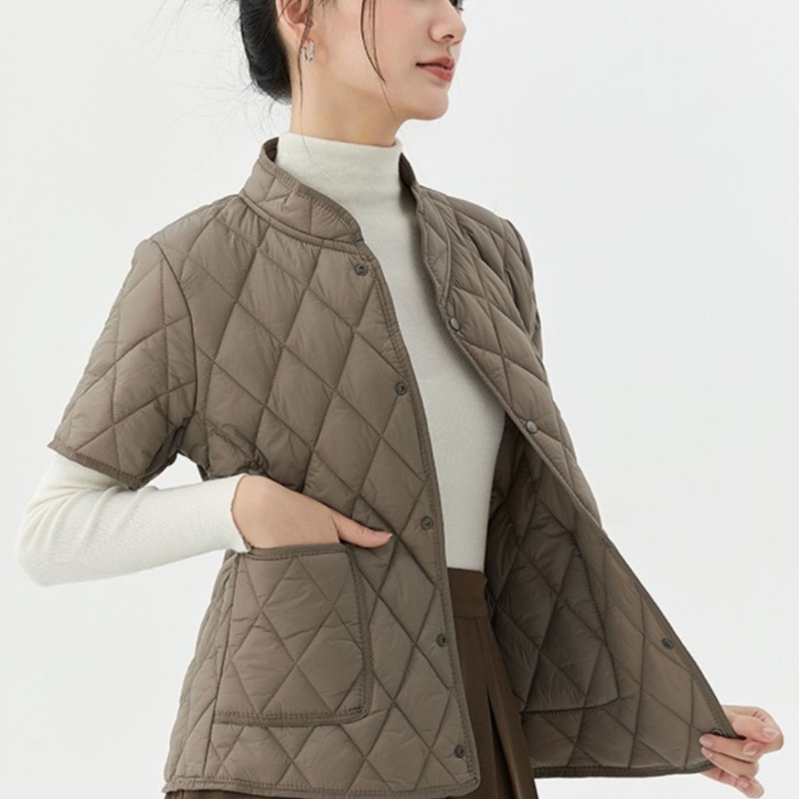 ChicShe Women's Short Jacket Lightweight Coat Autumn Winter Warm Clothing Mid-Sleeve Base Layer Down Cotton Liner Inner Wear_voghion.com