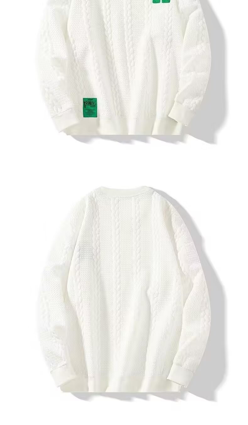 Sweat-shirt blanc pour homme, allure haut de gamme, style printanier, nouvelle tendance hiver 2024 à col rond, pièce automnale unique._voghion.com