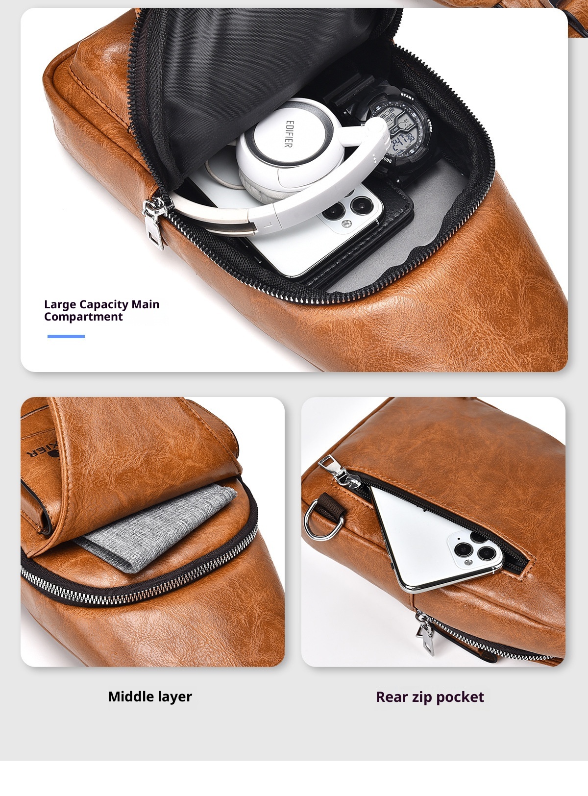 001 Cross-Border Chest Vintage Versatile Shoulder Large Capacity Waterproof Sling Bag, Crossbody For Men, High-End Men's Bag_voghion.com