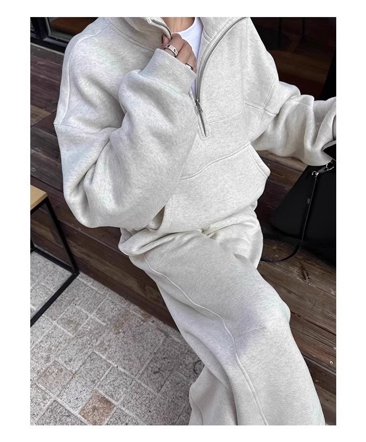 001 Casual sportpak voor dames, herfst/winter 2024 Nieuwe losse korte jas en wijde pijpen tweedelig set, rechte pijpen_voghion.com