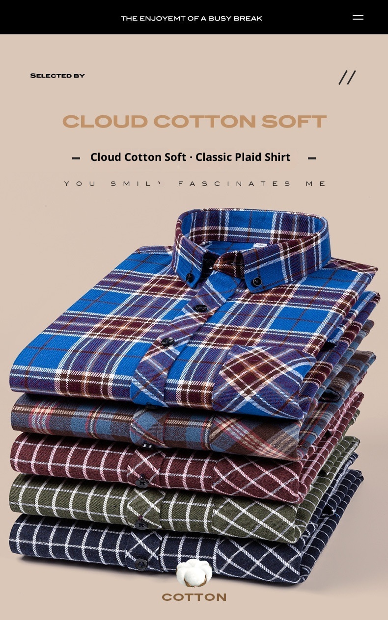 ForMen Herbst Winter Jugend Reine Baumwolle Gebürstetes Karomuster Modisches Freizeit-Flanellhemd mit langen Ärmeln Neu Herren_voghion.com