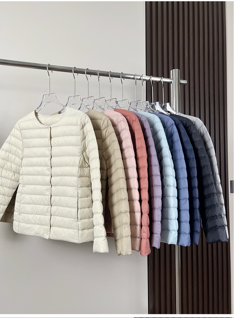 ChicShe Jiaxing Pinghu Down Jacket Short Long Sleeve Thin Collarless V-neck Lightweight Inner Liner Women U Home Same Style Base_voghion.com