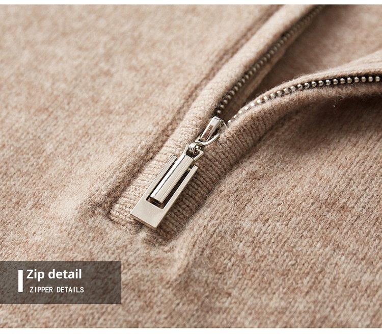 1 100% Wool Sweater For Men, Half Turtleneck, Zipper, Thickened Base Sweater, Autumn Winter Business Casual Solid Color_voghion.com