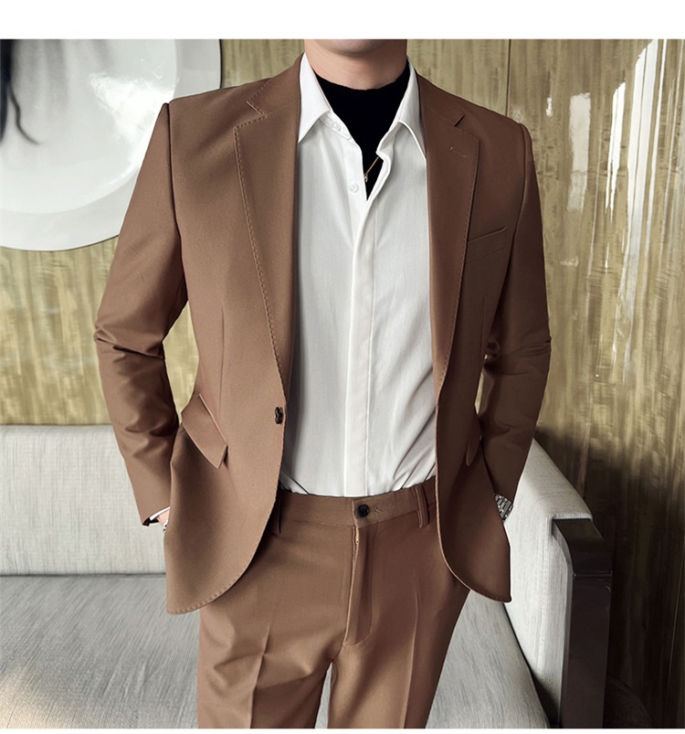 Completo casual da uomo in stile coreano, vestibilità slim, piccolo blazer, giacca da ufficio leggera, abito da sposo, abito da sposa_voghion.com