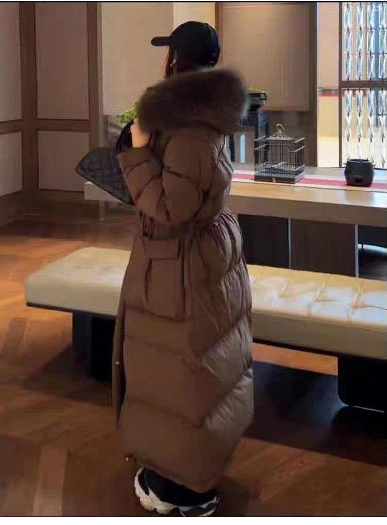 ChicShe 2024 New Winter Large Fur Collar Hooded Thickened Long White Duck Warm Korean Style Women's Down Jacket Coat_voghion.com