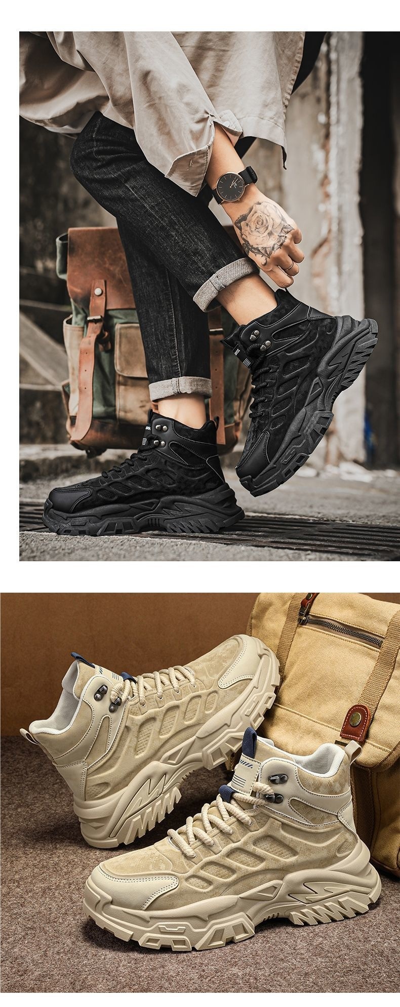 ShoeGlobe Men's Autumn New Outdoor Hiking Sports Waterproof Non-Slip Construction Work Military Style Safety Shoes_voghion.com