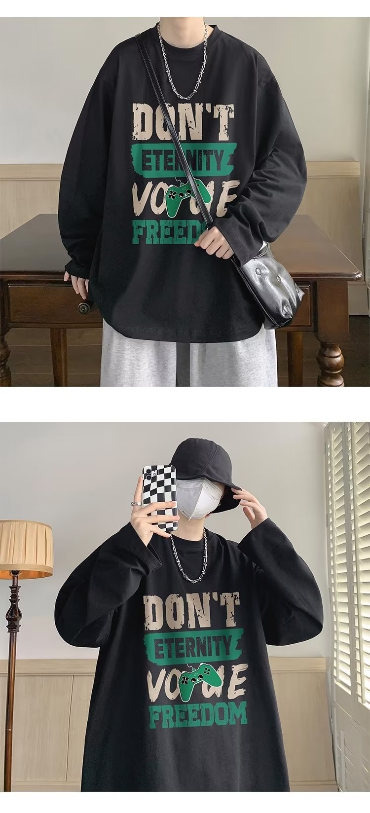 boy Boy Printed Versatile Long Sleeve T-Shirt For Men 2024 Spring And Autumn Trendy Brand Loose Fit Youth Casual Base Shirt Tee_voghion.com