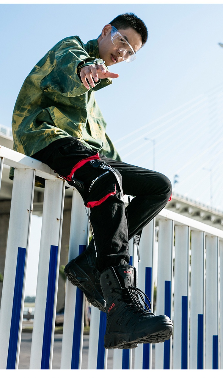 ShoeGlobe Neue Herbst/Winter Herren-Wanderschuhe, schwarz, rutschfest, flacher Absatz, Einheitsgröße, auf Lager, verdickter, hoher Schaft, haftend, vorne_voghion.com