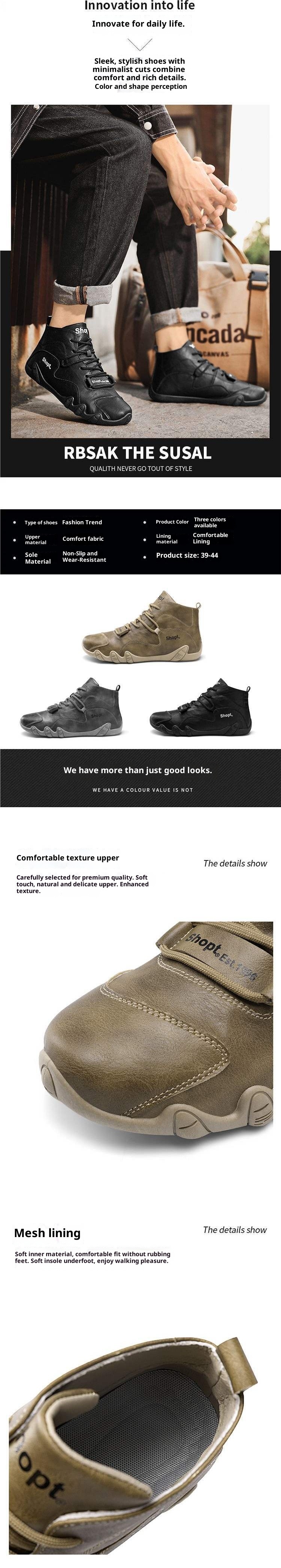 ShoeGlobe Men's Autumn Winter High-top Outdoor Hiking Waterproof Non-slip Leather Work Safety Martin Boots Trendy Fleece-lined_voghion.com