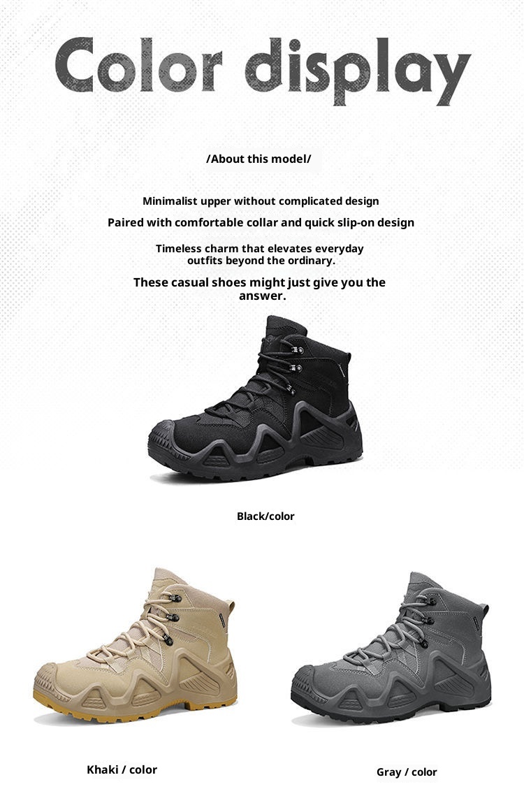 ShoeGlobe Outdoor Mid-Top Waterproof Hiking Sports Versatile Men's Combat Desert Boots Breathable Non-Slip Wear-Resistant_voghion.com
