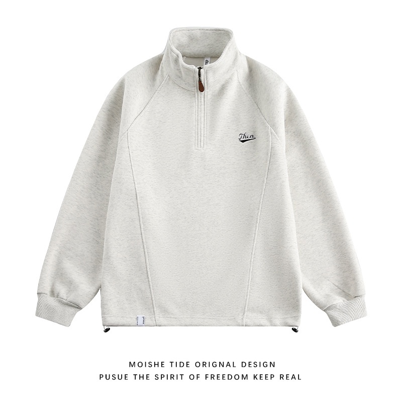 boy Boy Youth Heavy Loose Casual Sweatshirt American Style Trendy Oversize Embroidered Stand Collar Half-Zip Sports Top_voghion.com