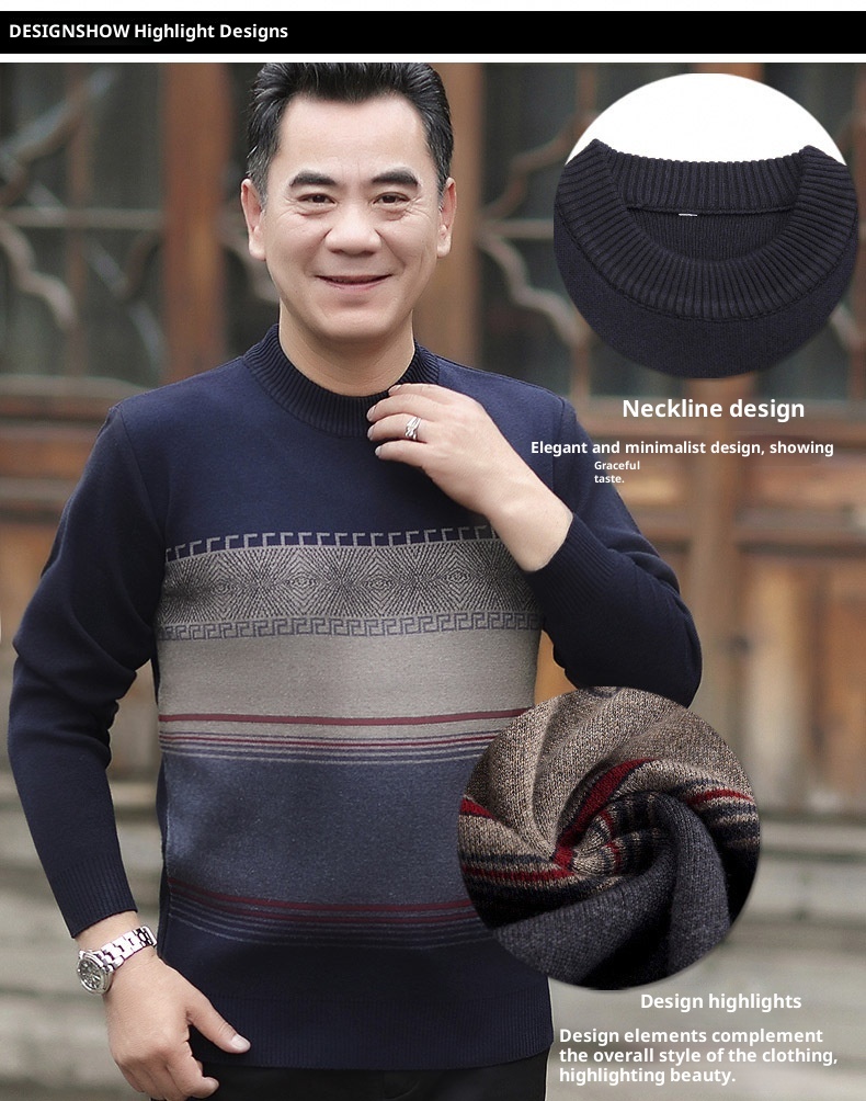 1 Free Shipping Insurance, Thickened Wool Men's Base Layer Sweater Middle-aged Dad's Casual Versatile Wear_voghion.com